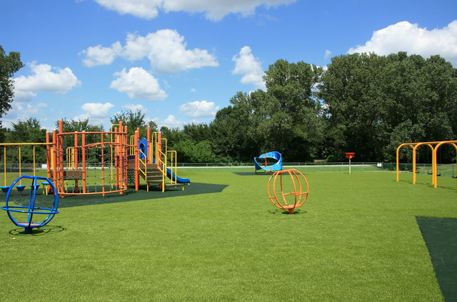 Lemon Green Artificial Turf For Kids Playground Area
